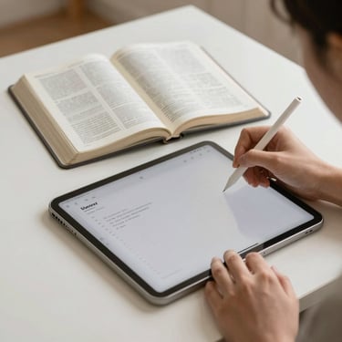 A cozy workspace with a laptop, colorful digital planners, and vibrant stickers scattered around.