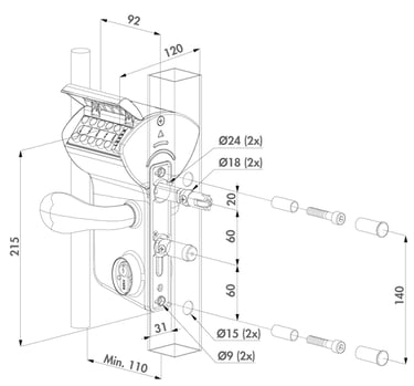 Dimension serrure code mécaanique lmkqv2