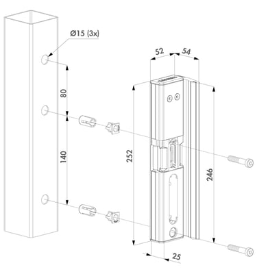 Dimension gâche électrique locinox MODULEC
