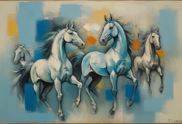 A group of four horses galloping