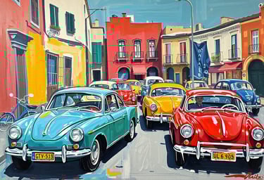 A carpark full of vintage cars