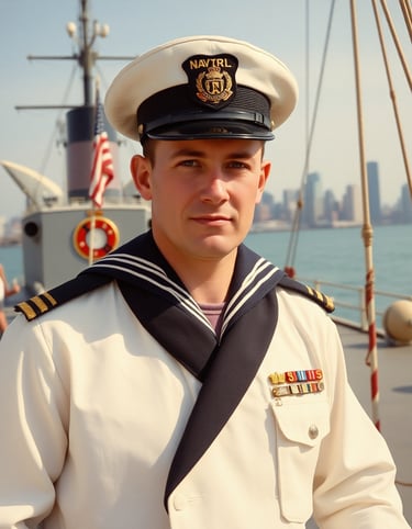 A ships officer standing on the deck