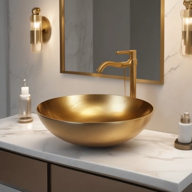 Handcrafted brass bathroom sink basin with polished golden finish