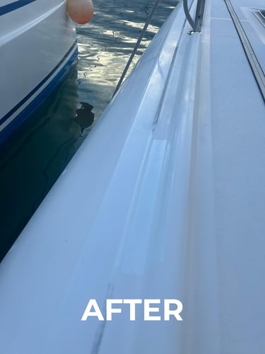 Yacht emergency repair at anchorage, after repair