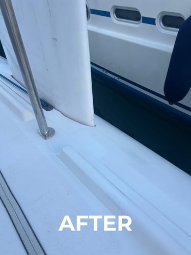 Yacht emergency repair at anchorage, after repair