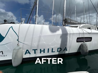 Yacht emergency repair at anchorage, after repair