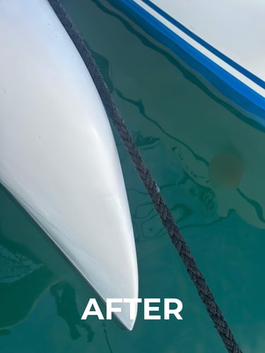 Yacht emergency repair at anchorage, after repair