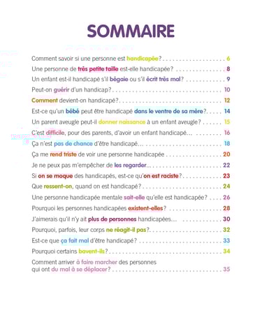 Sommaire 1 du documentaire Le petit livre pour mieux comprendre le handicap