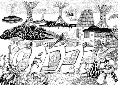 Double page illustrée du roman La maison sous la maison