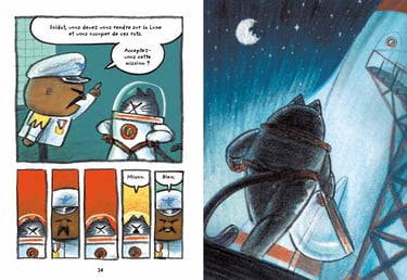 Pages 24 et 25 de la BD Le premier chat dans l'espace a mangé de la pizza