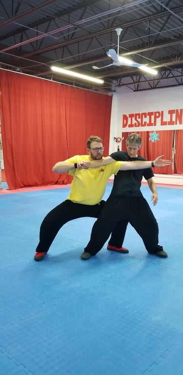 Bob and Neil working on applications for the Chen Taijiquan (Tai Chi) form.