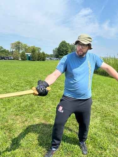 Neil working on basic skills with the Jian on a warm day at the park.