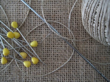 Upholstery pins, hessian and twine