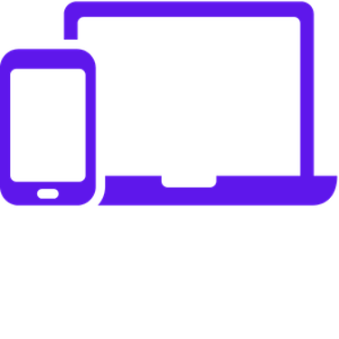 Purple icon of a laptop and mobile phone illustrating responsive web design and cross-platform compatibility.