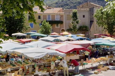 Le marché de Saint-Paul-Trois-Châteaux non loin du mas de l'Enclos du Soleil le Vent