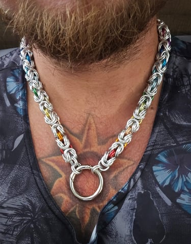 Man's neck with polished chain choker