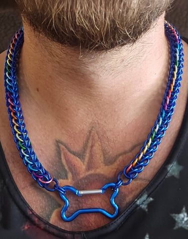 Man's neck with colored chain choker