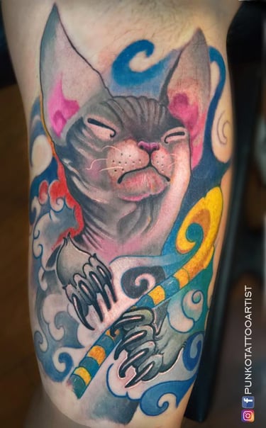 tatuaje gato egipcio color Barcelona