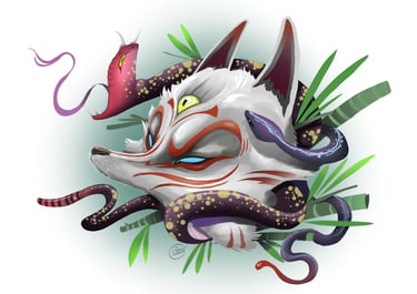 Ilustración técnica mixta con degradados suaves y contornos marcados estilo Punko