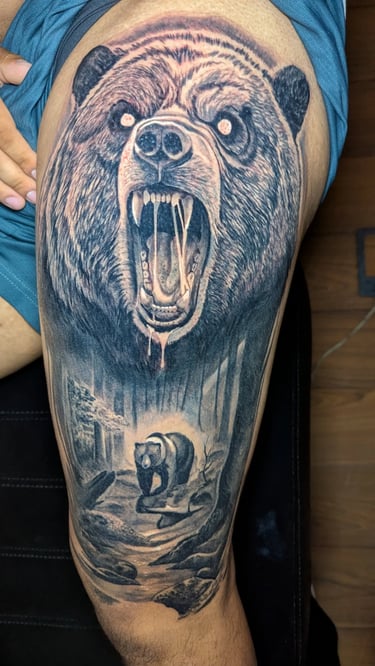 tatuaje oso realismo en blanco y negro por punko tattoo artist en barcelona
