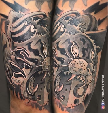 tatuaje tigre dj newschool blanco negro Barcelona punkotattooartist