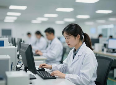 A blurred, high-end view of a manufacturing plant in China, focusing on quality control and verified production standards.