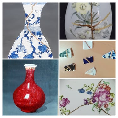 Collage of kintsugi-inspired artwork by Mandy Garratt