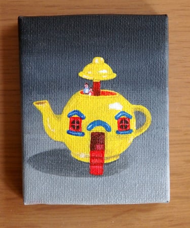 Big Yellow Teapot miniature painting on canvas