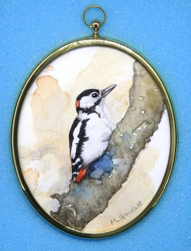 Miniature woodpecker painting by Mandy Garratt
