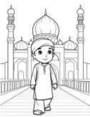 coloriage mosquée et petit musulman