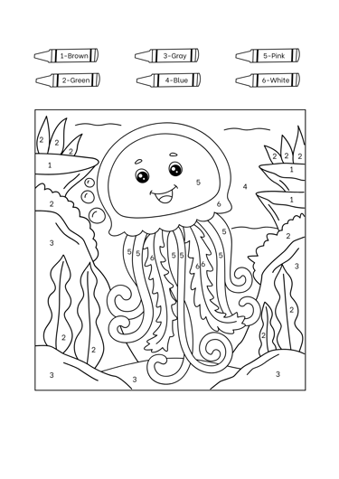 coloriage magique méduse anglais mer