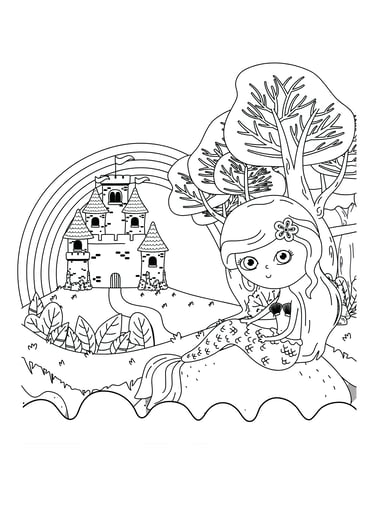 coloriage princesse et château