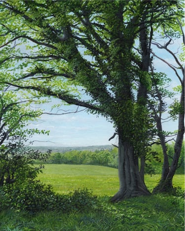 A Hidden View - from Summer Shade, landscape painting by Sussex artist Darren Slater