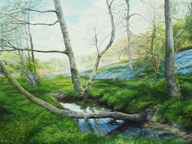 A Spring Day in Buxted, spring-time landscape painting by Sussex artist Darren Slater