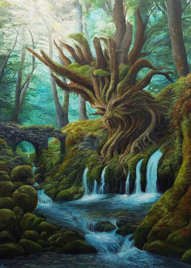 Oakheart, English woodland tree spirit, fantasy painting by Sussex artist Darren Slater 