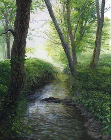 Shortbridge Stream, landscape painting by Sussex artist Darren Slater