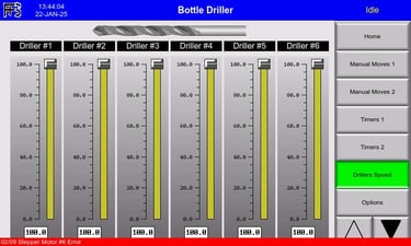 Pantalla de HMI para control de velocidad de taladros de la maquina perforadora de envases plasticos