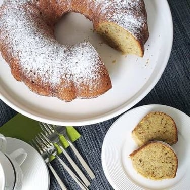 poundt cake with slices on plate - Grandma's German Cookbook