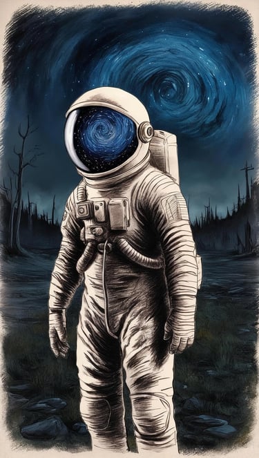 Spaceman Dead World | An astronaut standing in a barren, desolate world.