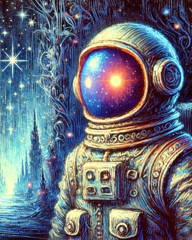 Celestial Spaceman, glowing eyes.
