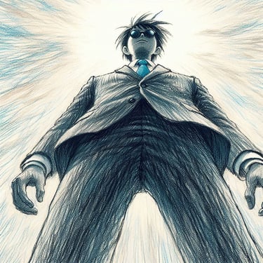 Akuma: a cool anime man wearing glasses.