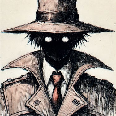 Shadow man in a trench coat.