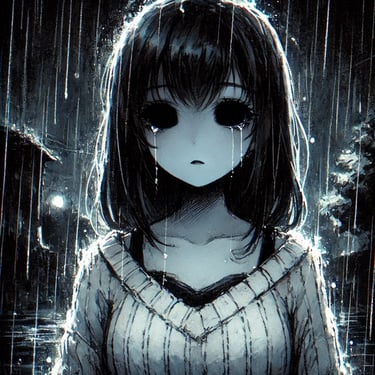 Kirari: empty eyes, dark rainy night.