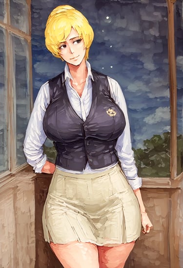 A portrait of the beautiful Vivianne, illustrated in style inspired by anime and Van Gogh art.