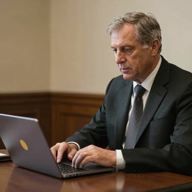 Friendly consultant guiding a middle-aged person through pension planning on a laptop