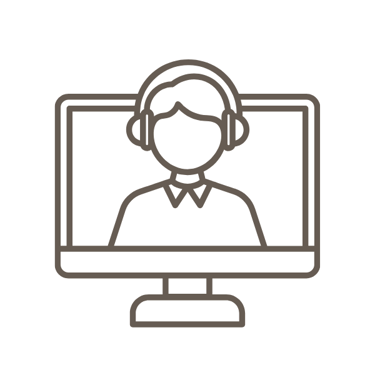 Line icon of a customer support representative wearing a headset on a computer screen.