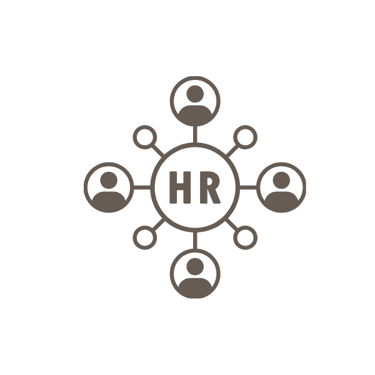 Human resources icon showing HR networking and team management connections.