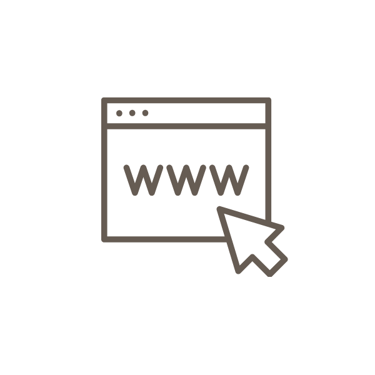Minimalist browser window icon with WWW text and a mouse cursor for web browsing and internet access.