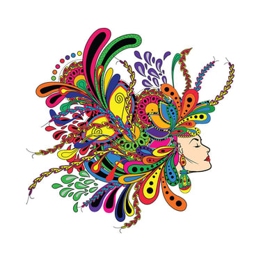 Vector illustration of tribal art featuring bold geometric patterns and abstract colorful shapes