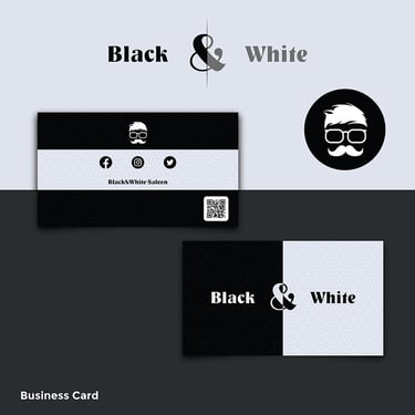 Minimalist black and white business card featuring bold typography with the person’s name and title on the left